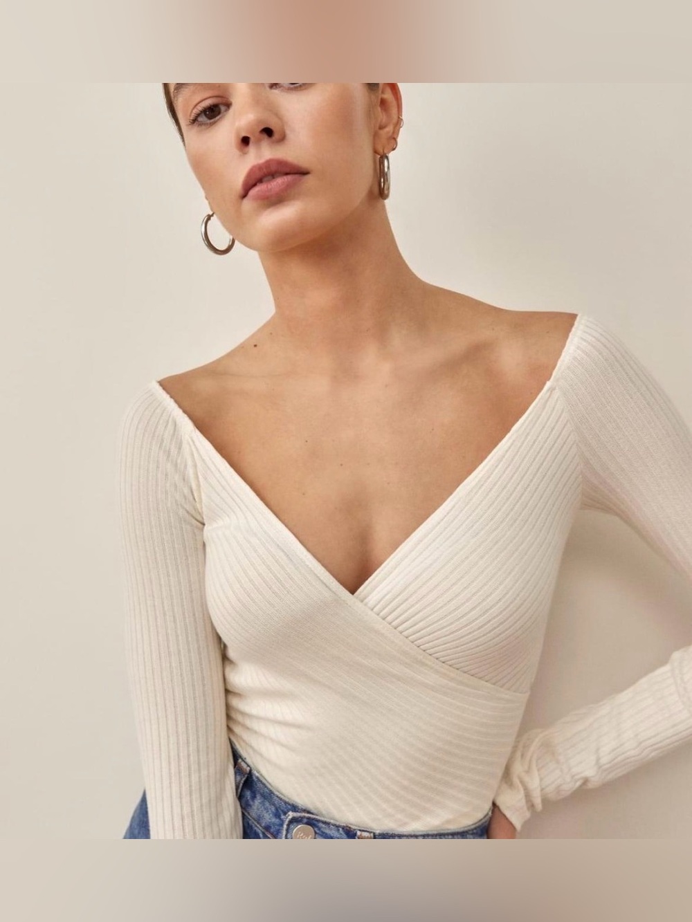 Reformation Minnie Ivory Ribbed Wrap
Top - XS